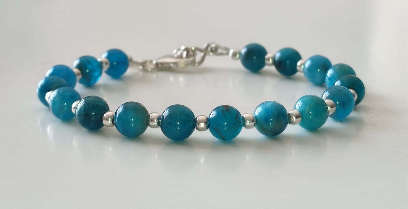 racelet Perles Apatite Bleue et Argent